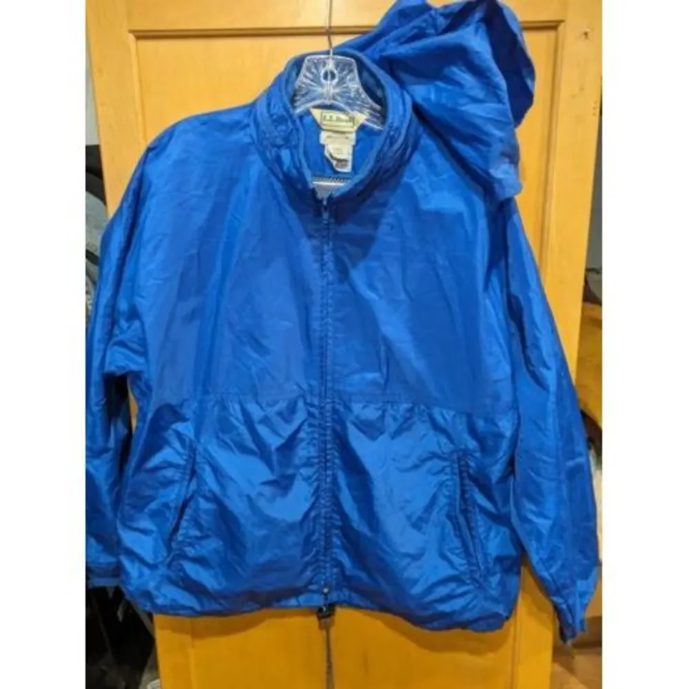 LL Bean Slate Blue ‎ Pullover  Rain Jacket Mens Size large Vintage Nylon Hooded